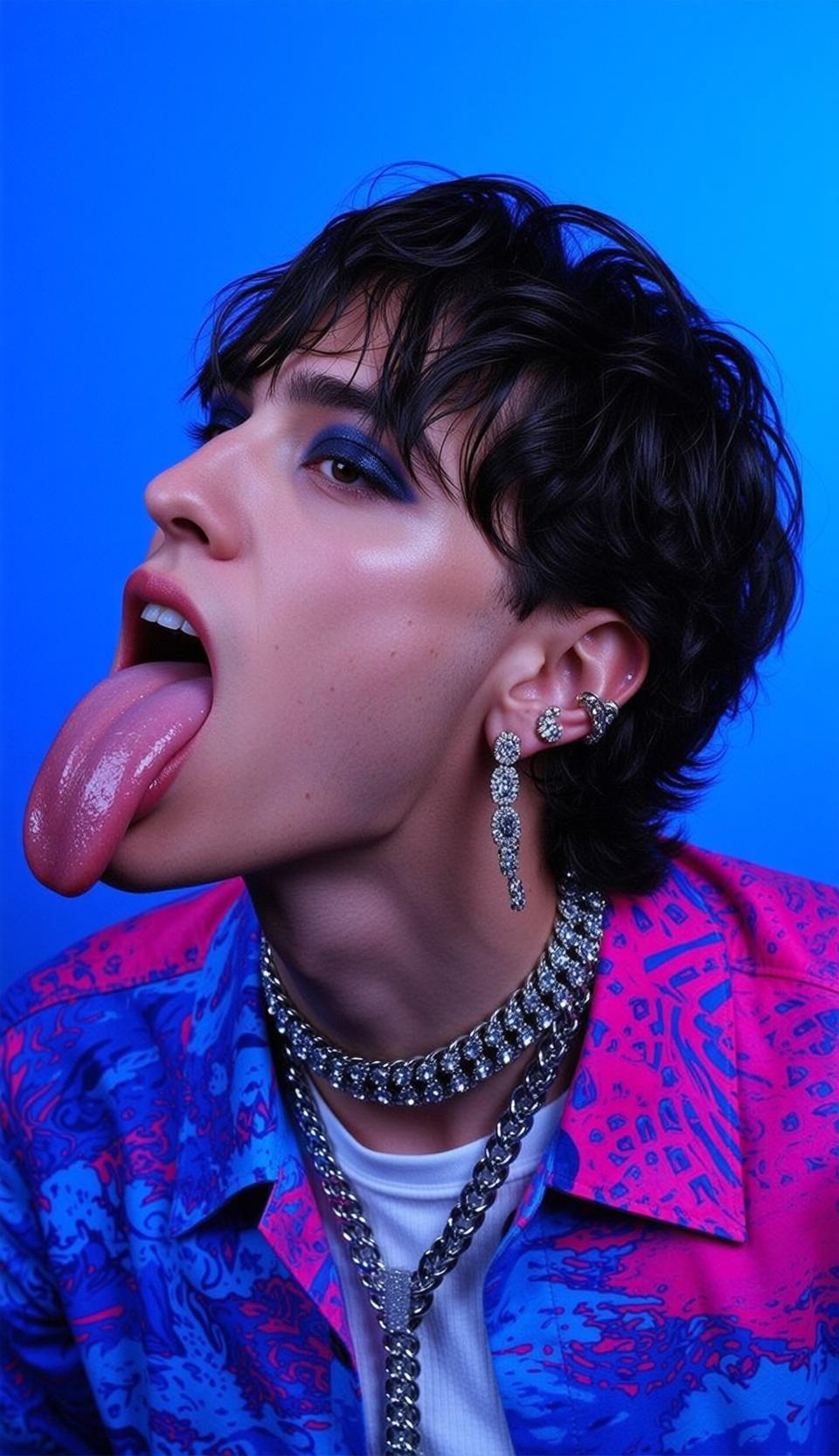 Dark Messy Short Hair Visible Makeup Pale