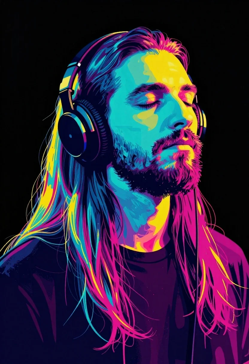 Subject Stylized Portrait Man With Long Flowing Hair And Beard reference photo