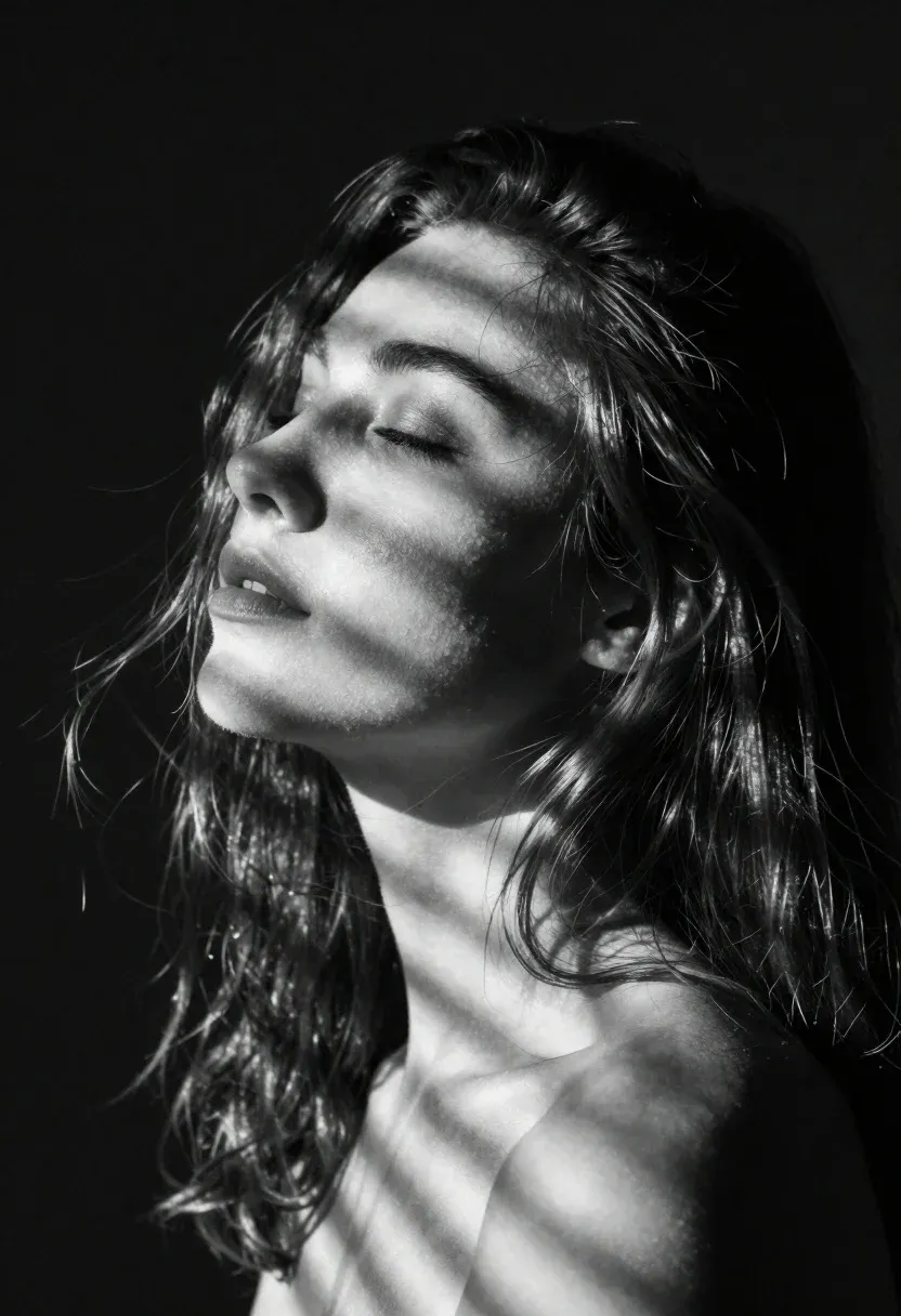 Black-and-white Profile Portrait Woman With Her Eyes Closed Serenity Subject