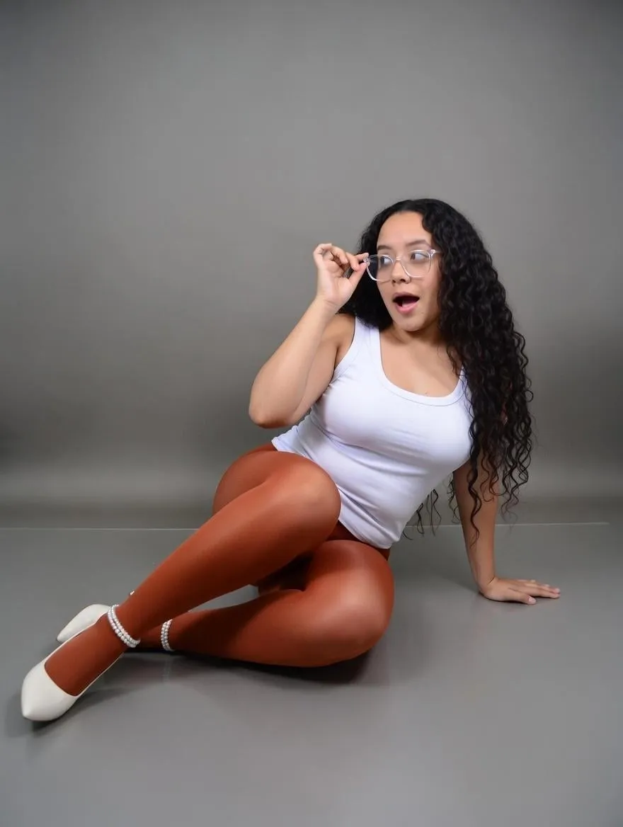 Shiny Rust Tights White Tank Top Grey Studio