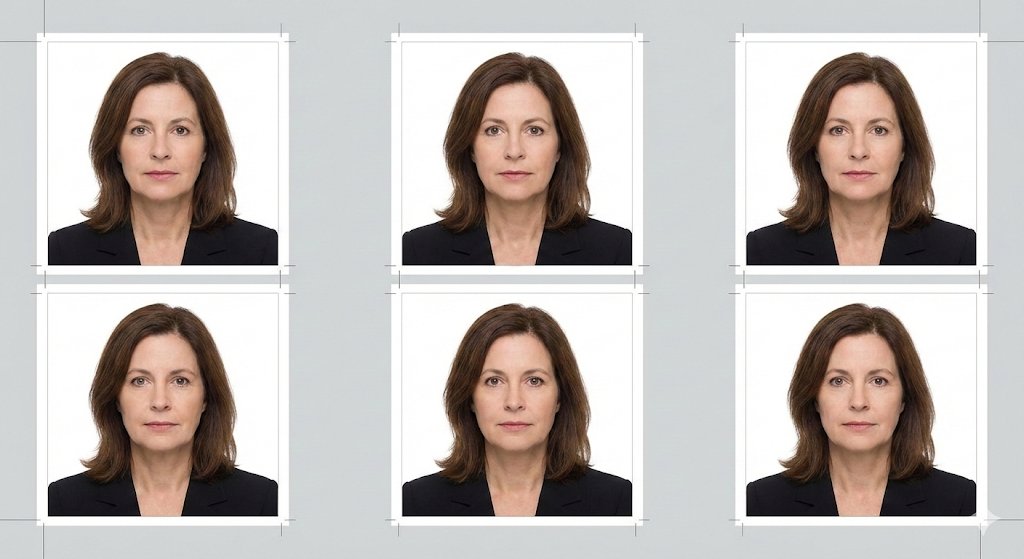 Ultra-realistic female ID photo for US Visa application with neutral expression, facing front, soft lighting, and solid white background.