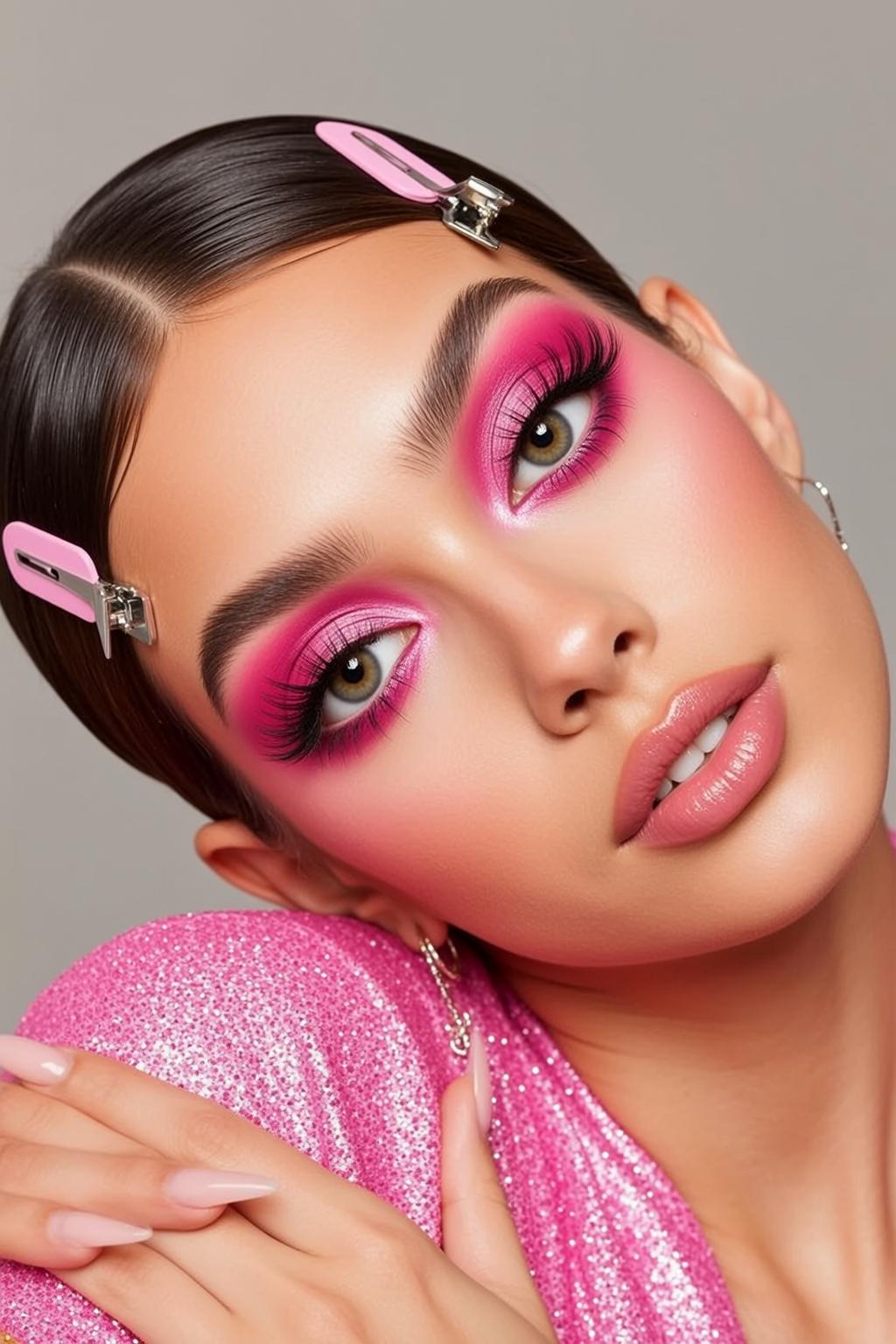 Makeup Posed Her Head Tilted Left Right