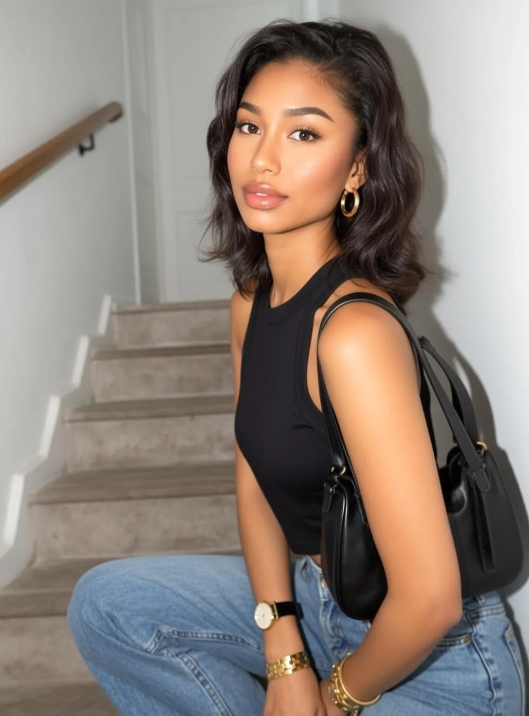 Explore Posed Crouched Position Staircase Facing Slightly