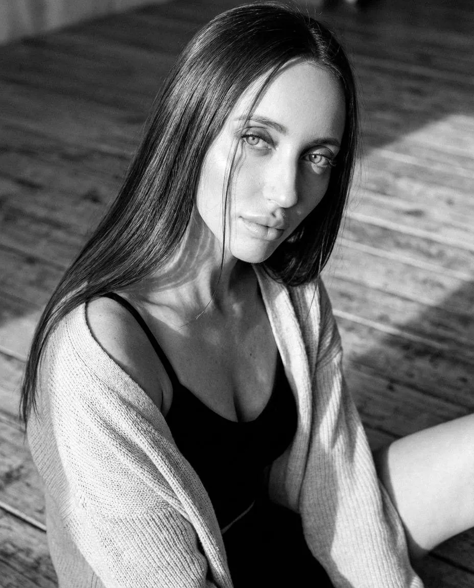 Fashion Girl Wooden Floor Cinematic Grain