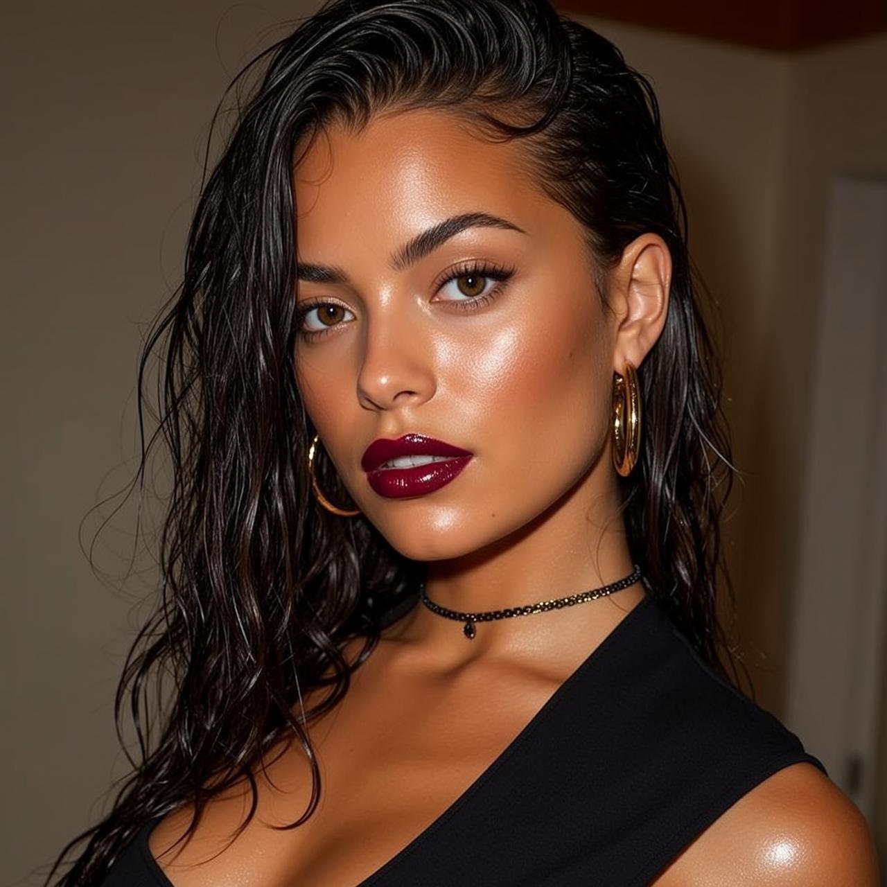 Dark Wet Wavy Hair Studio