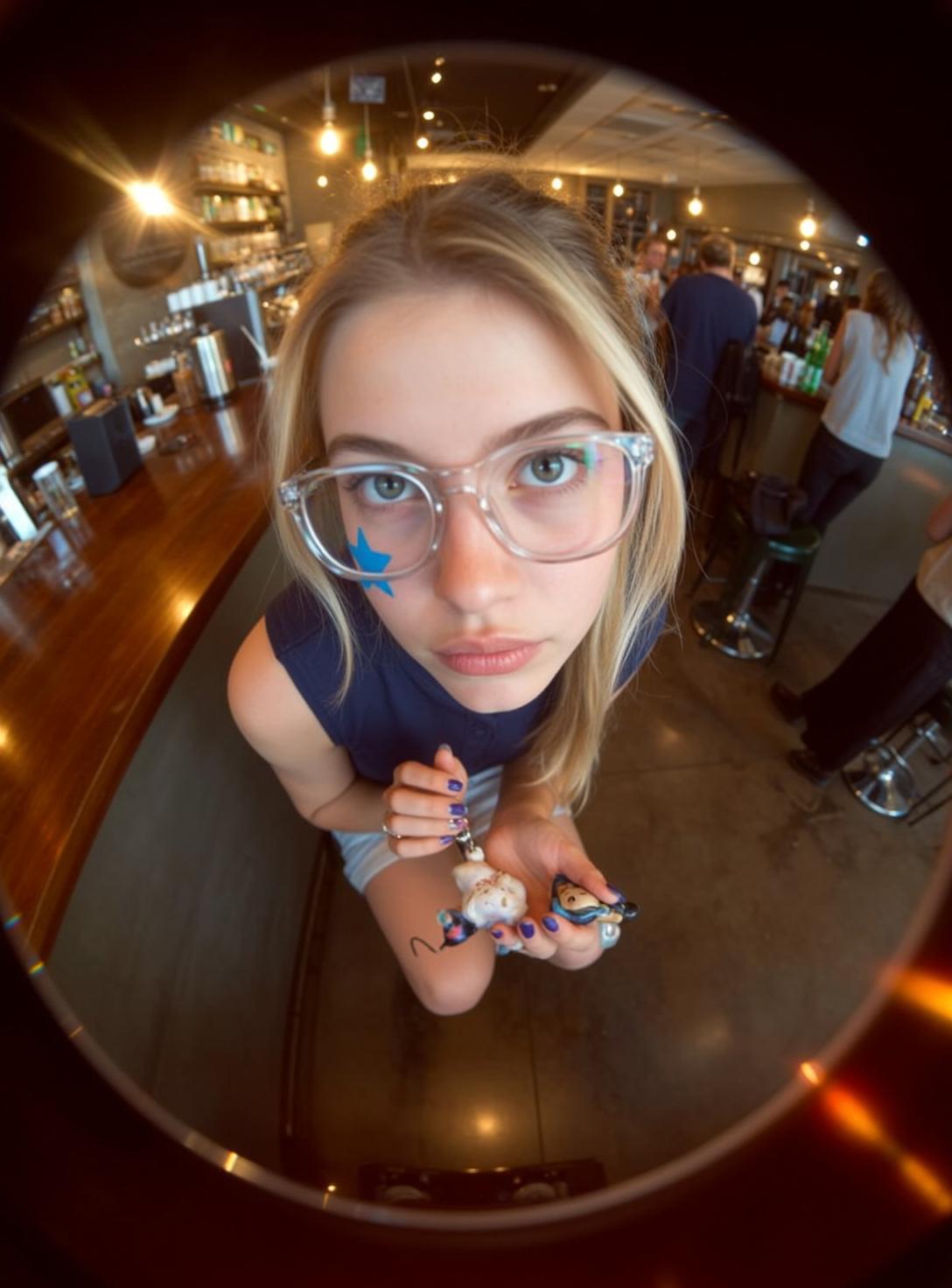 Cafe Counter Blonde Glasses Portrait