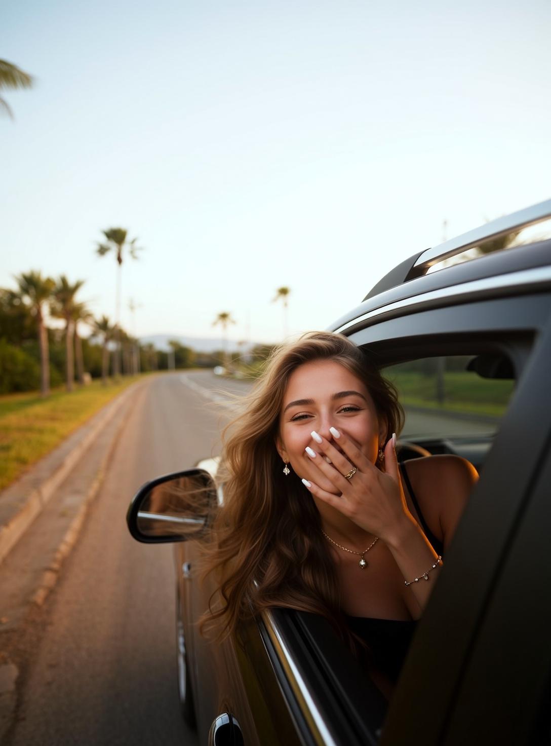 Laughing Car Window Portrait