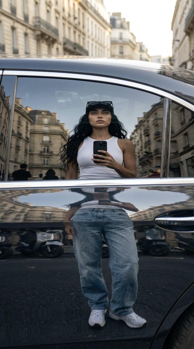 Paris Street Luxury Car Mirror Selfie