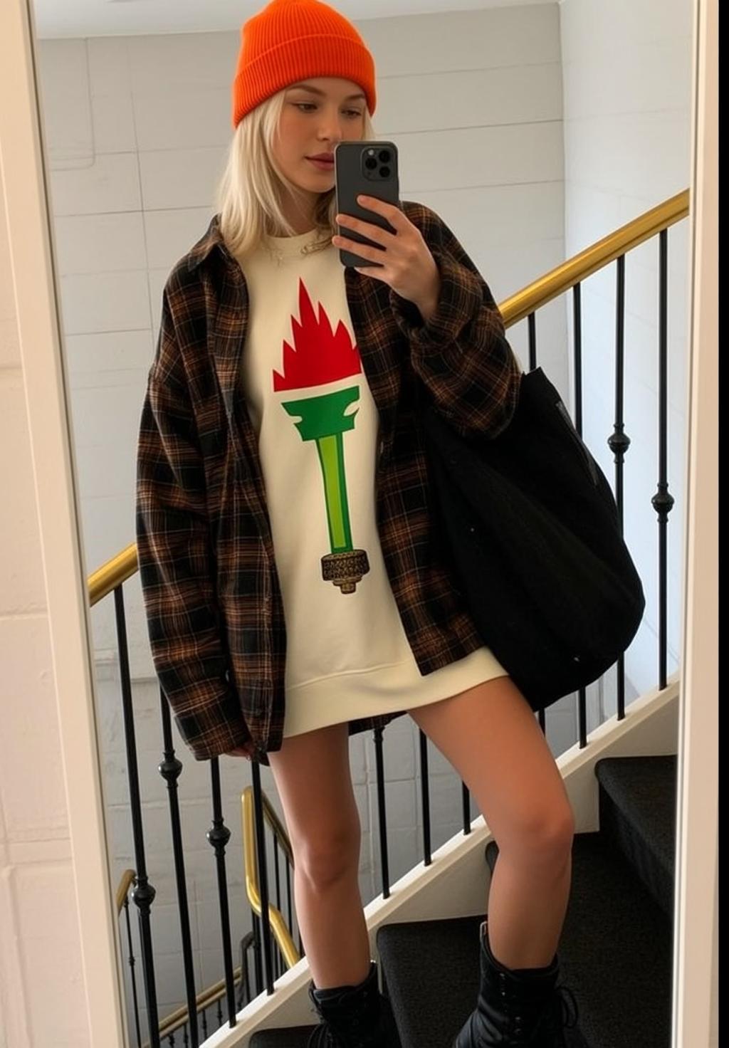 Torch Sweatshirt on Indoor Staircase