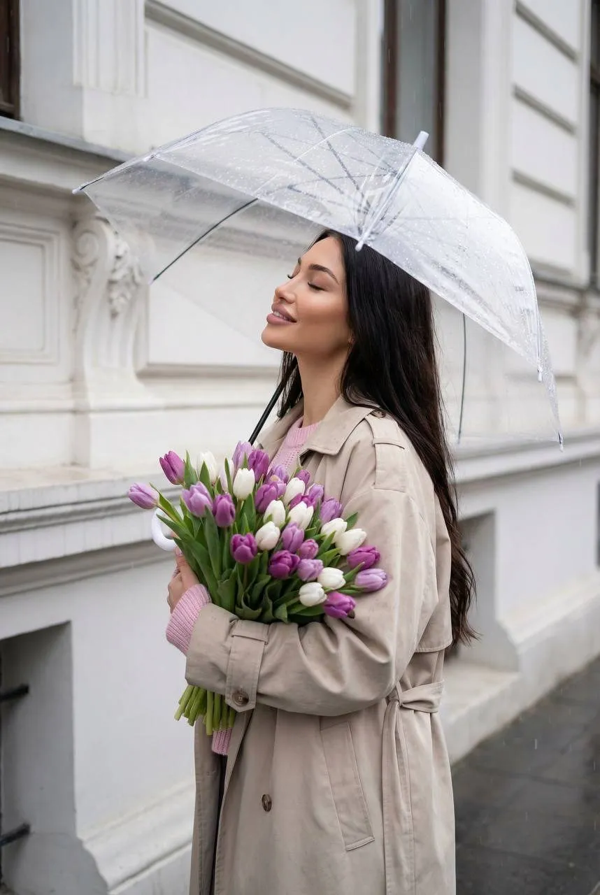Rainy City Beige Trench Tulip Bouquet