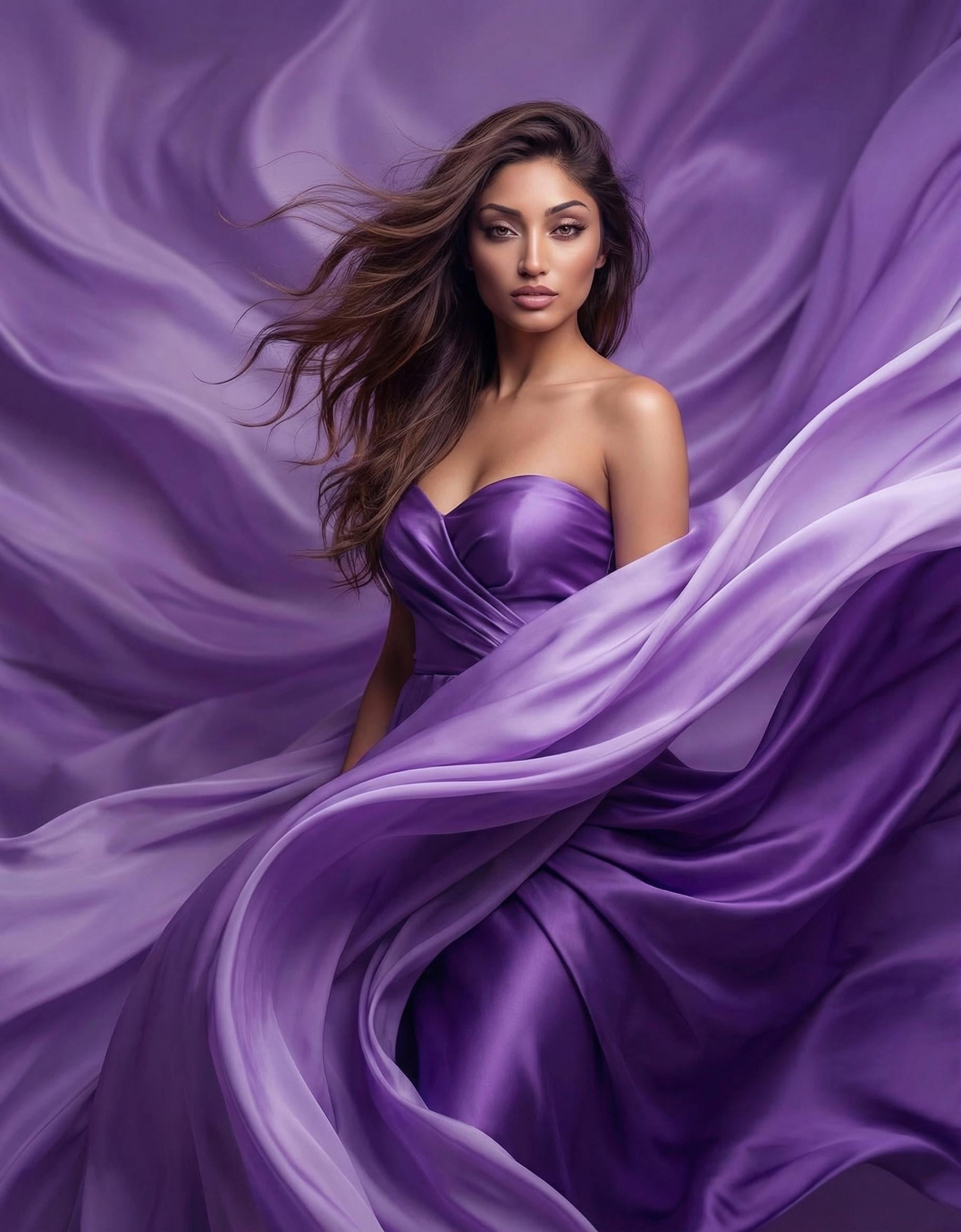 Elegant Strapless Purple Silk Gown In Massive