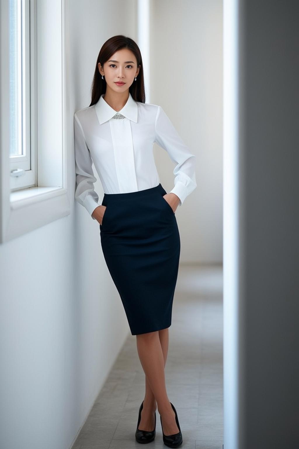 Navy Skirt Hallway Portrait