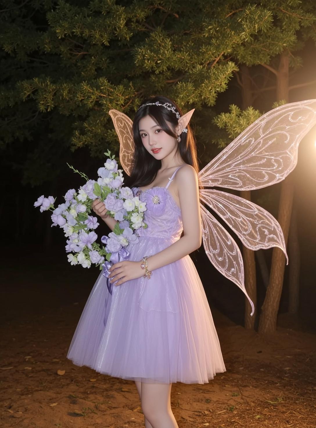 Fairycore Elf Ears Silver Tiara Standing Holding