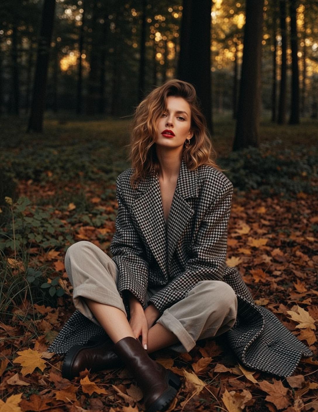 Houndstooth Coat Forest Portrait