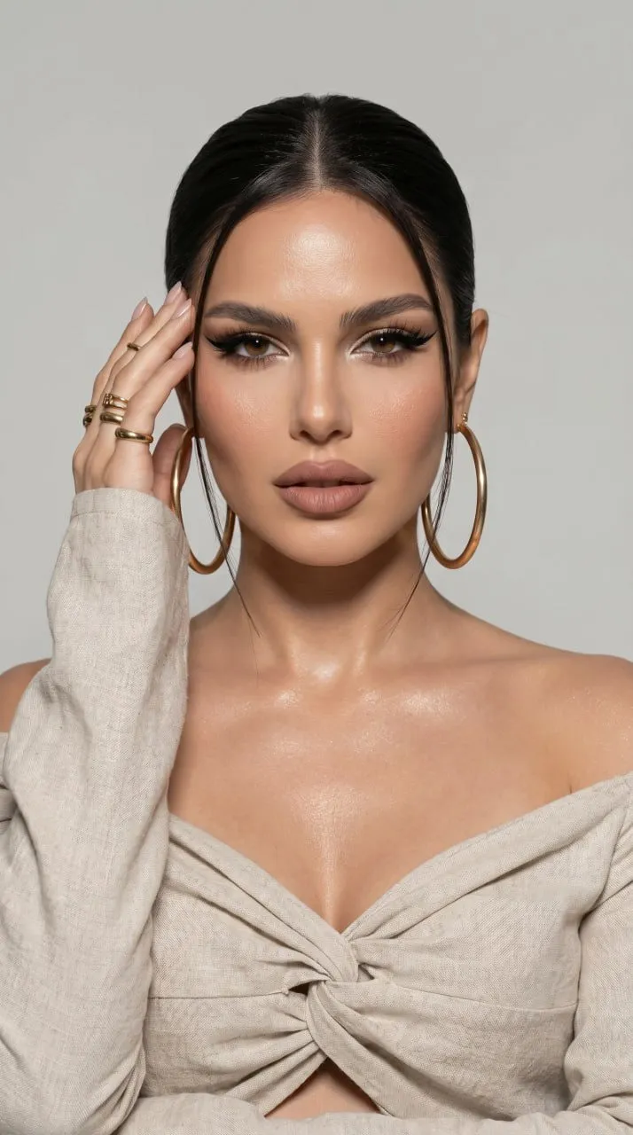 Knot Top And Gold Earrings Neutral Background