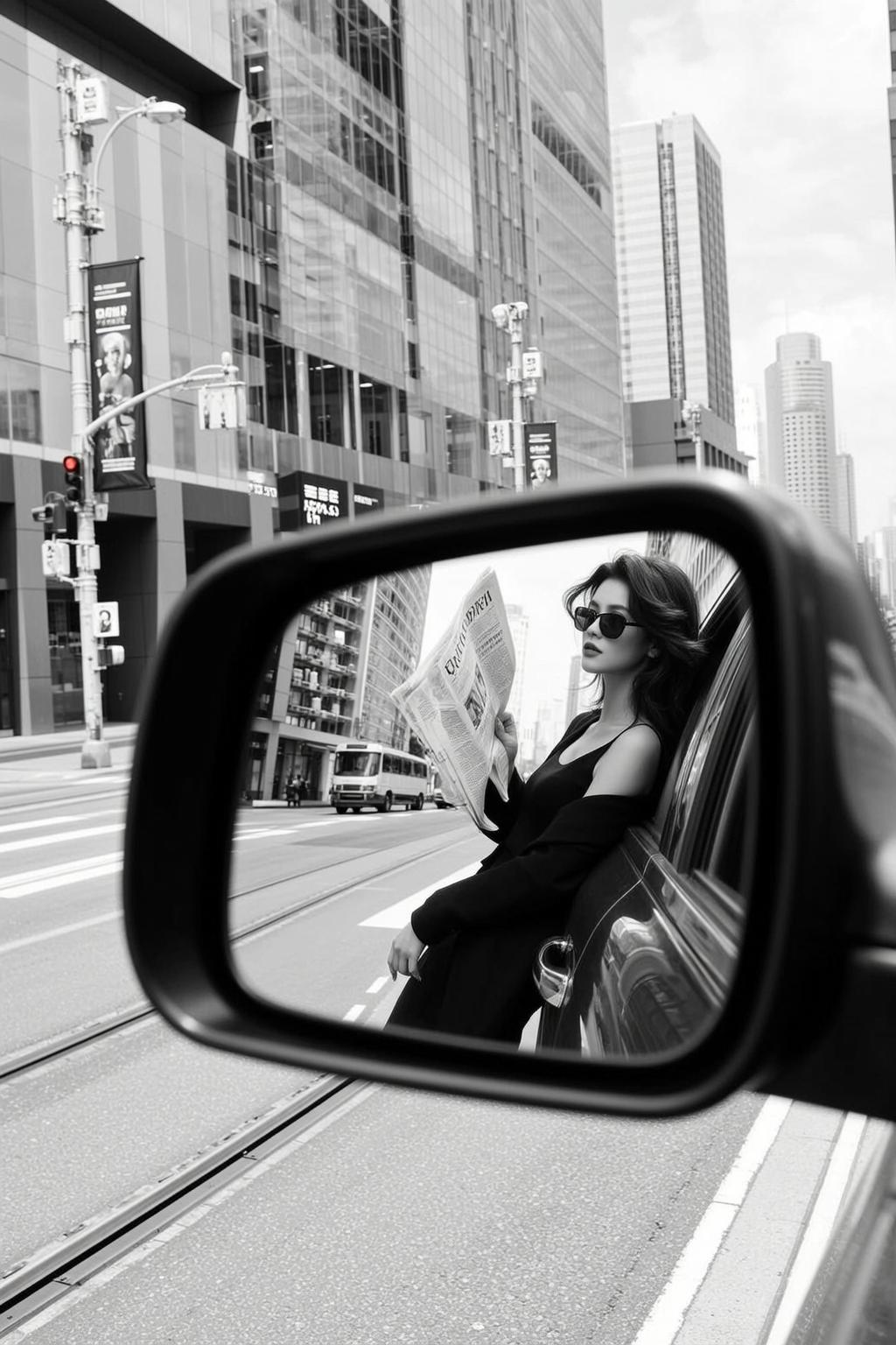Black And White Medium Shot Portrait Orientation Photograph Shows Woman