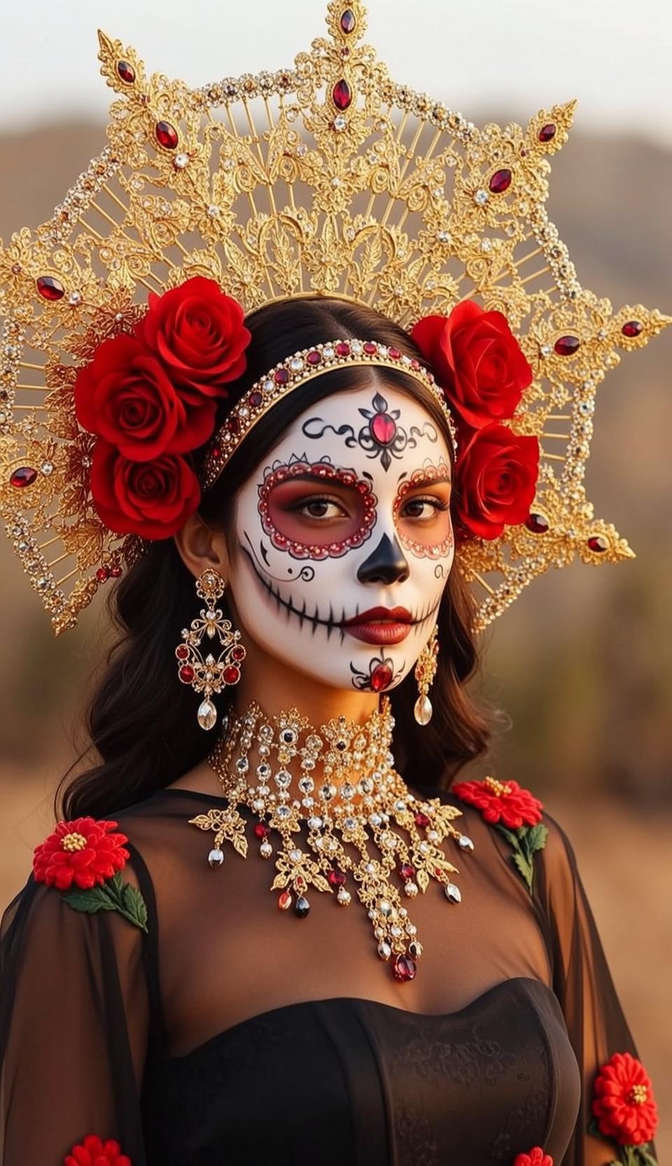 Halloween Makeup Skull Paint Long Dark Wavy