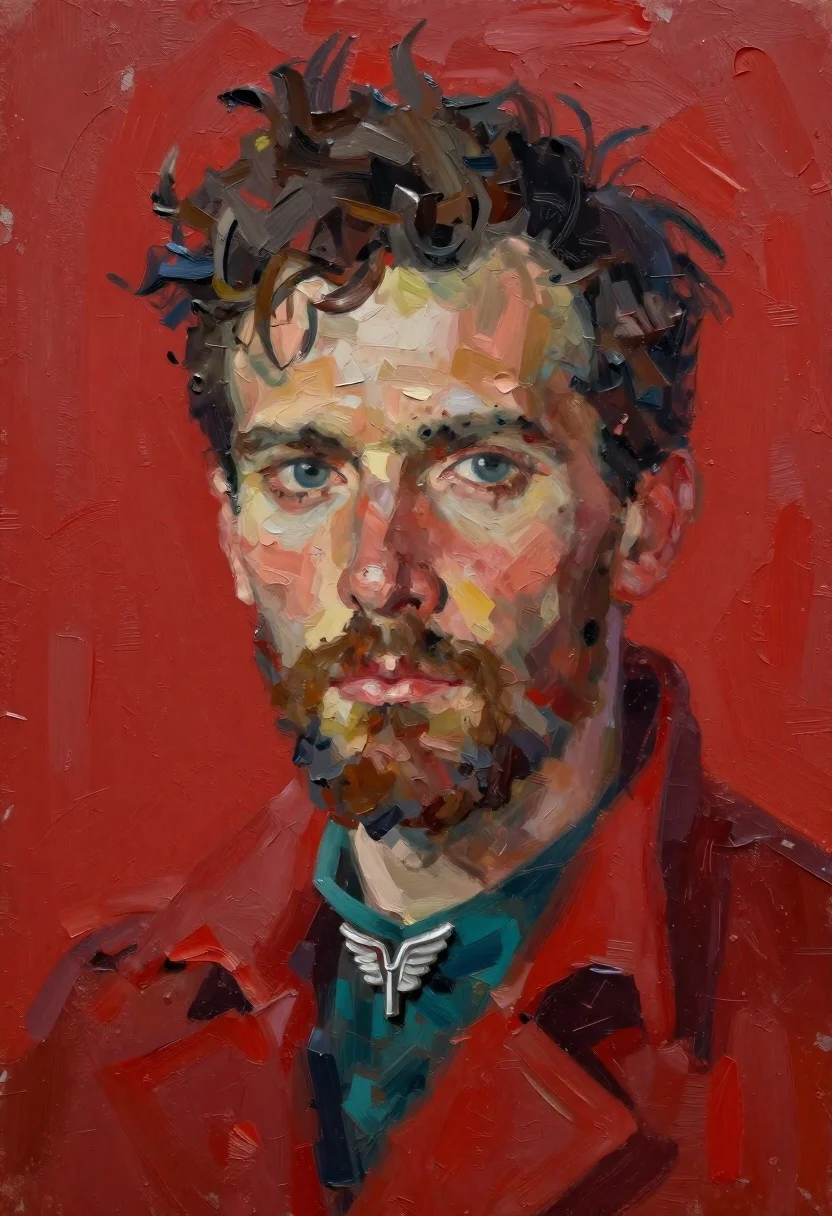 Oil Painting Portrait Man With Dark Tousled Hair And Blue reference photo