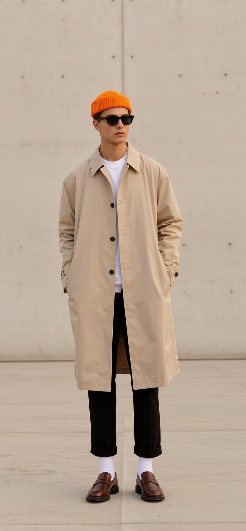 Beige Trench Coat Urban Setting