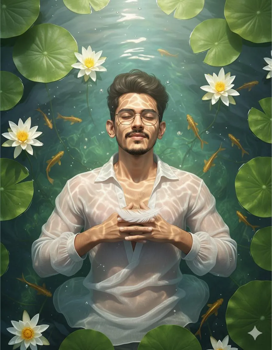 Floating calmly in a pond