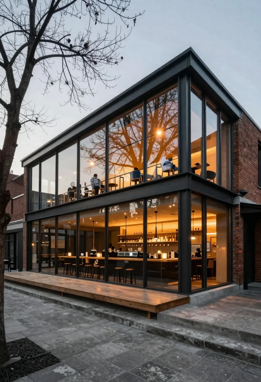 Modern Architectural Structure Blending Glass And Brick Under Overcast Sky reference photo