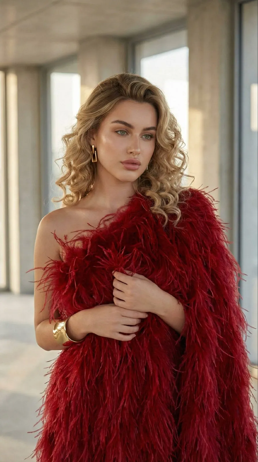 Makeup And Earrings In A Scarlet Plumes Portrait