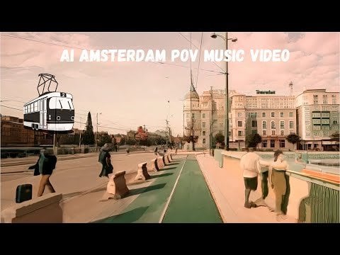 European City Street Painterly Style Sepia Lighting Tram