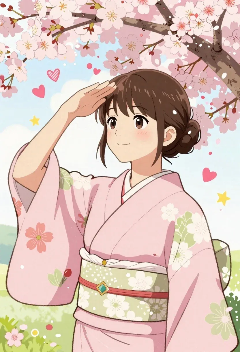 Cheerful Young Woman With Brown Hair Styled Bun Stands Beneath
