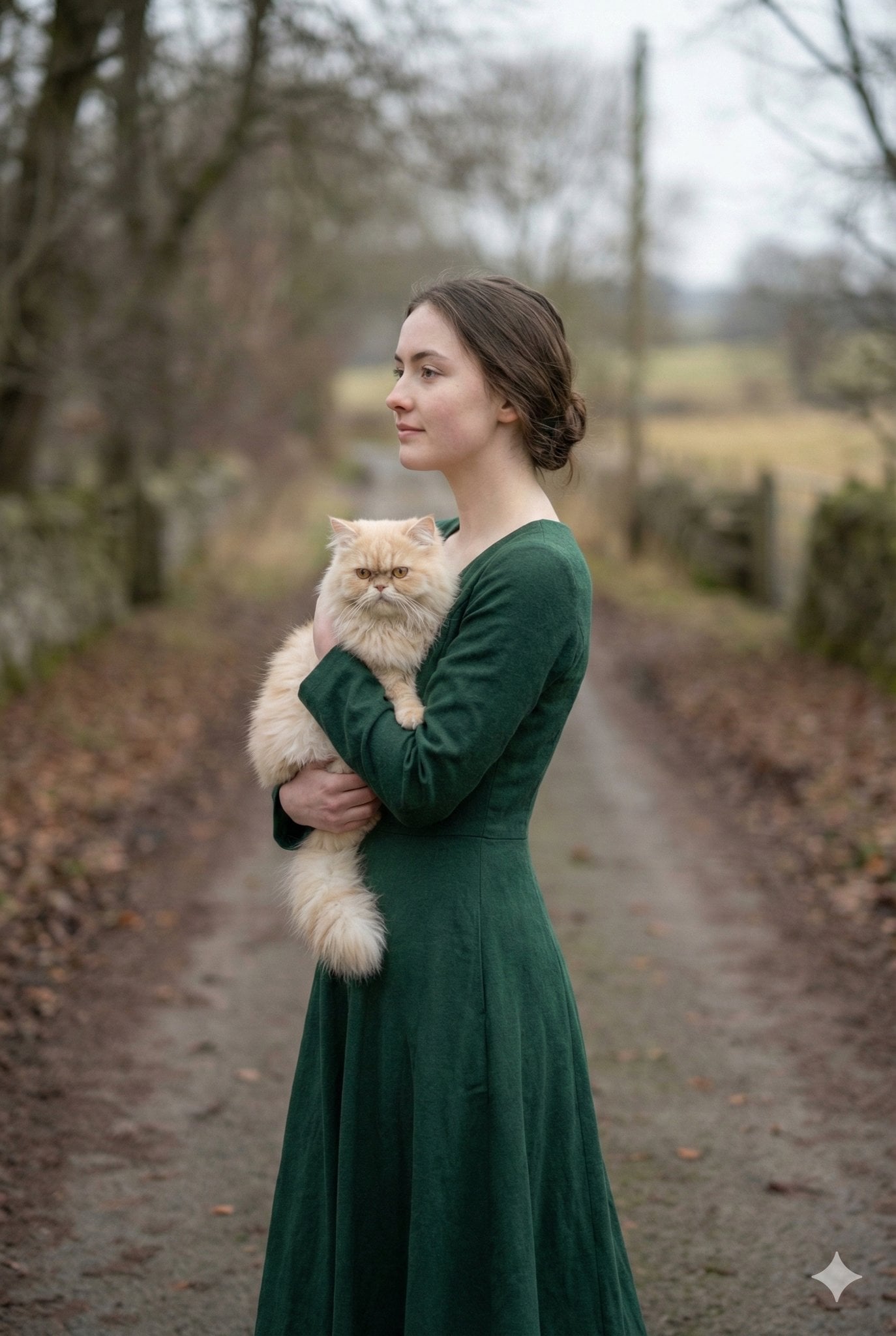 Walking With Persian Cat Elegant Dress Winter Day