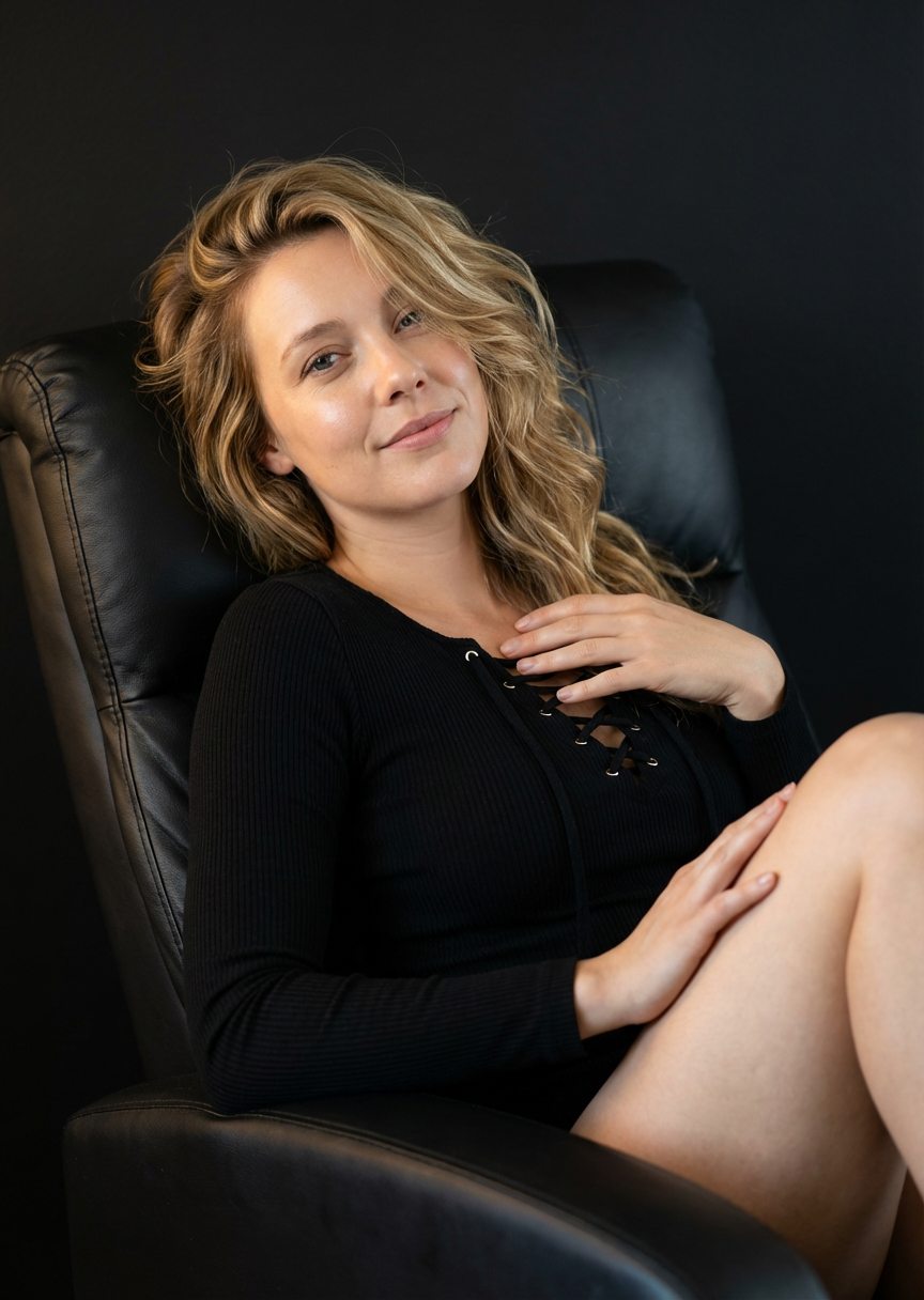 Cozy Female In Pajamas On Armchair