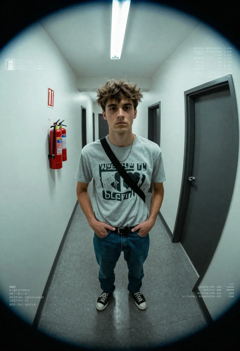 Young Man With Messy Brown Hair Stands The Center Narrow
