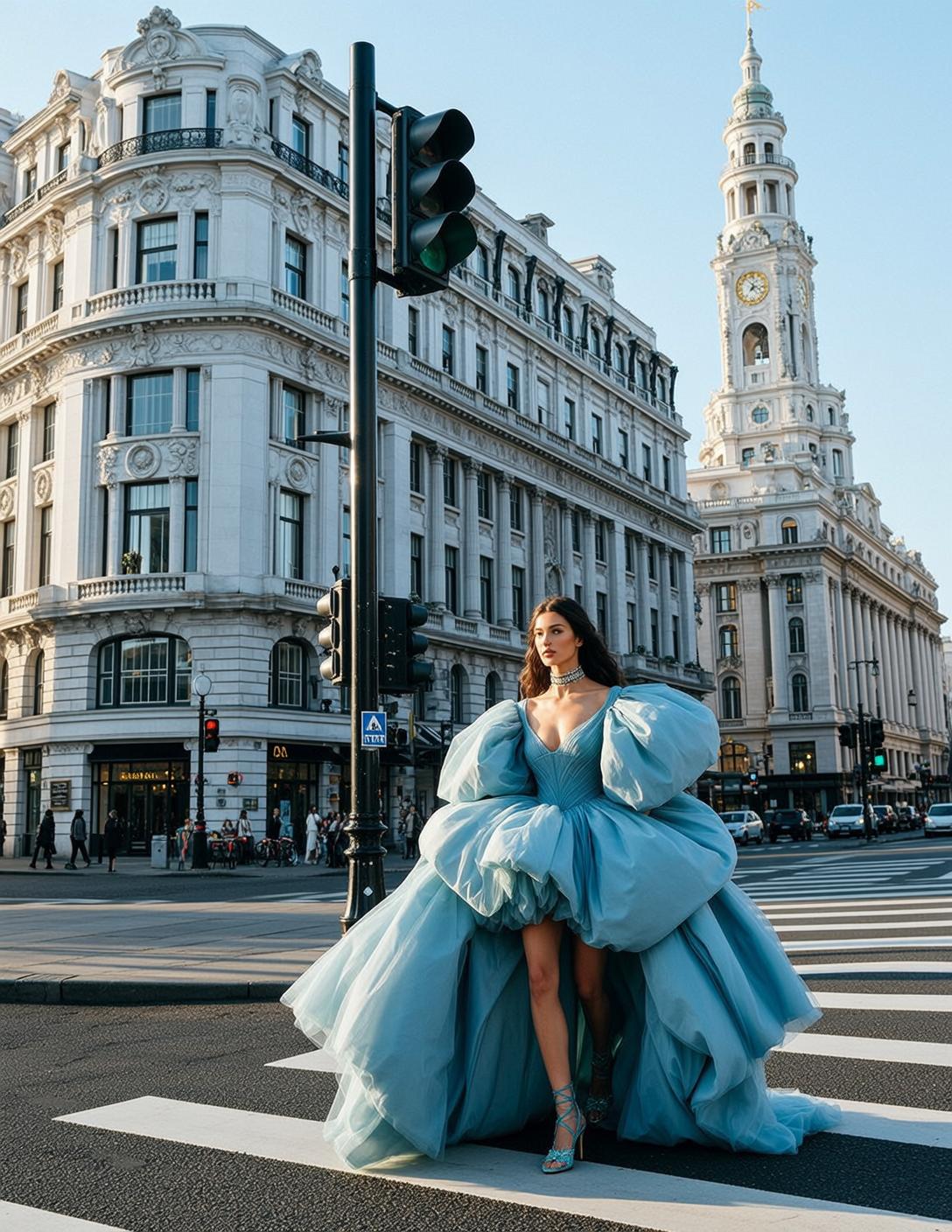 Balletcore Stands Pedestrian Crossing Urban Her Body