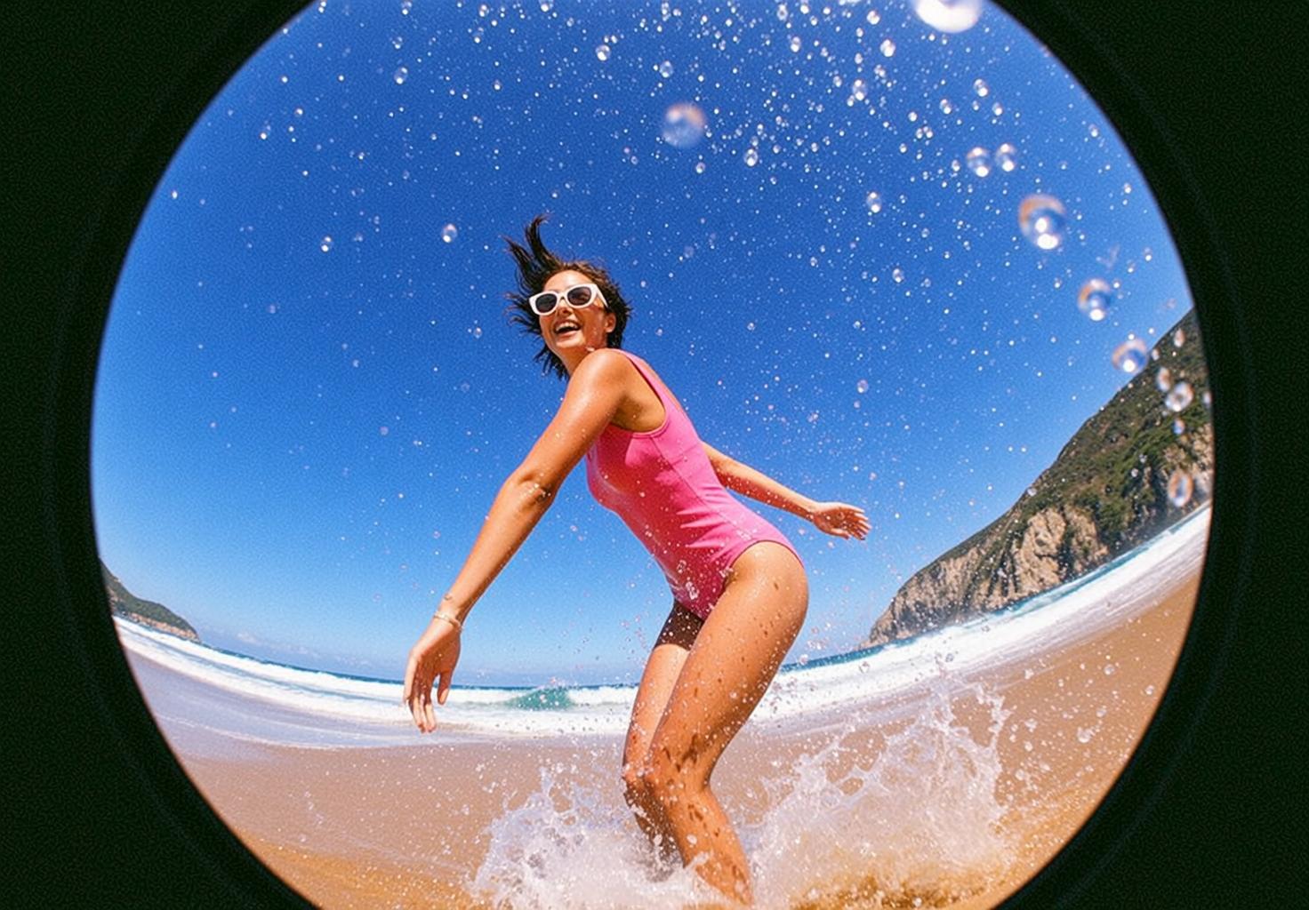 Pink Swimsuit Beach Splash