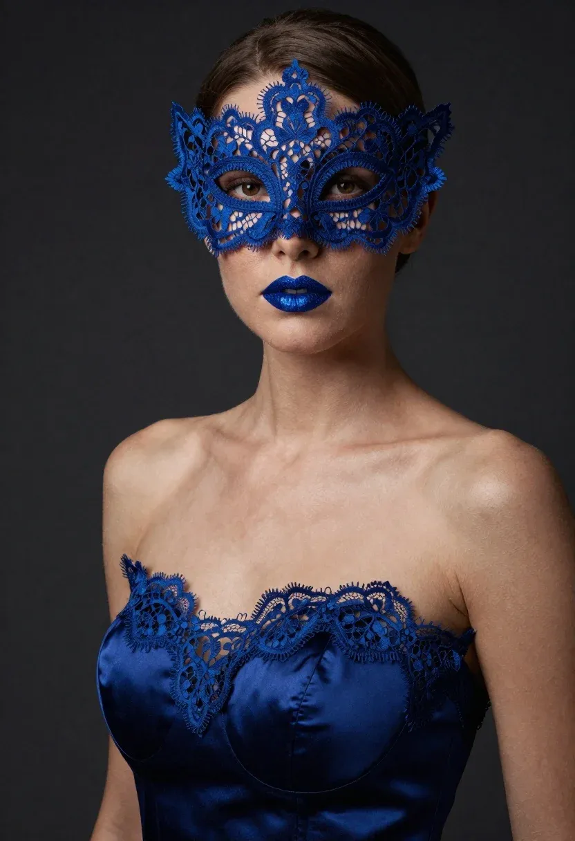 Lipstick With A Royal Blue Lace Mask