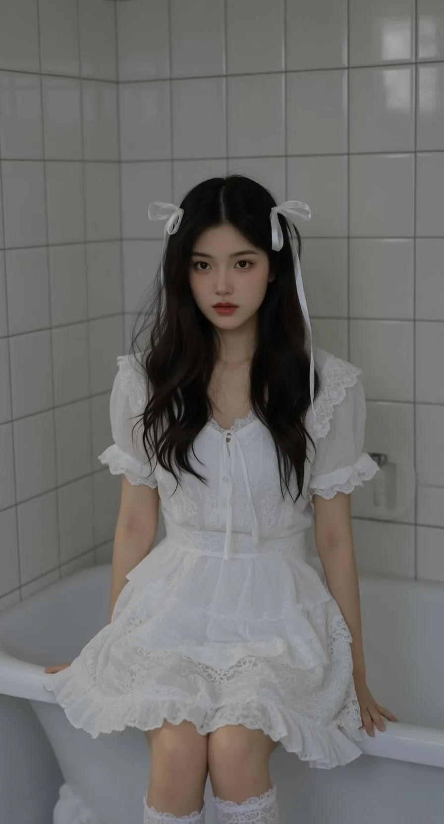 White Ribbon Lace Dress
