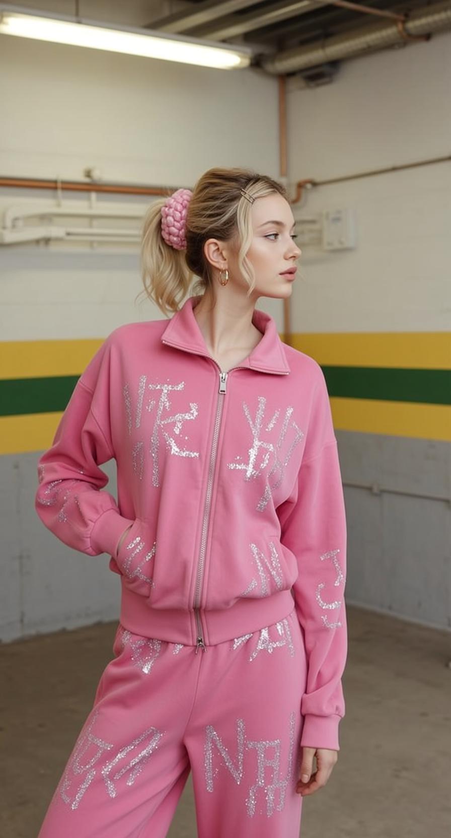Pink Velour Tracksuit Industrial Wall