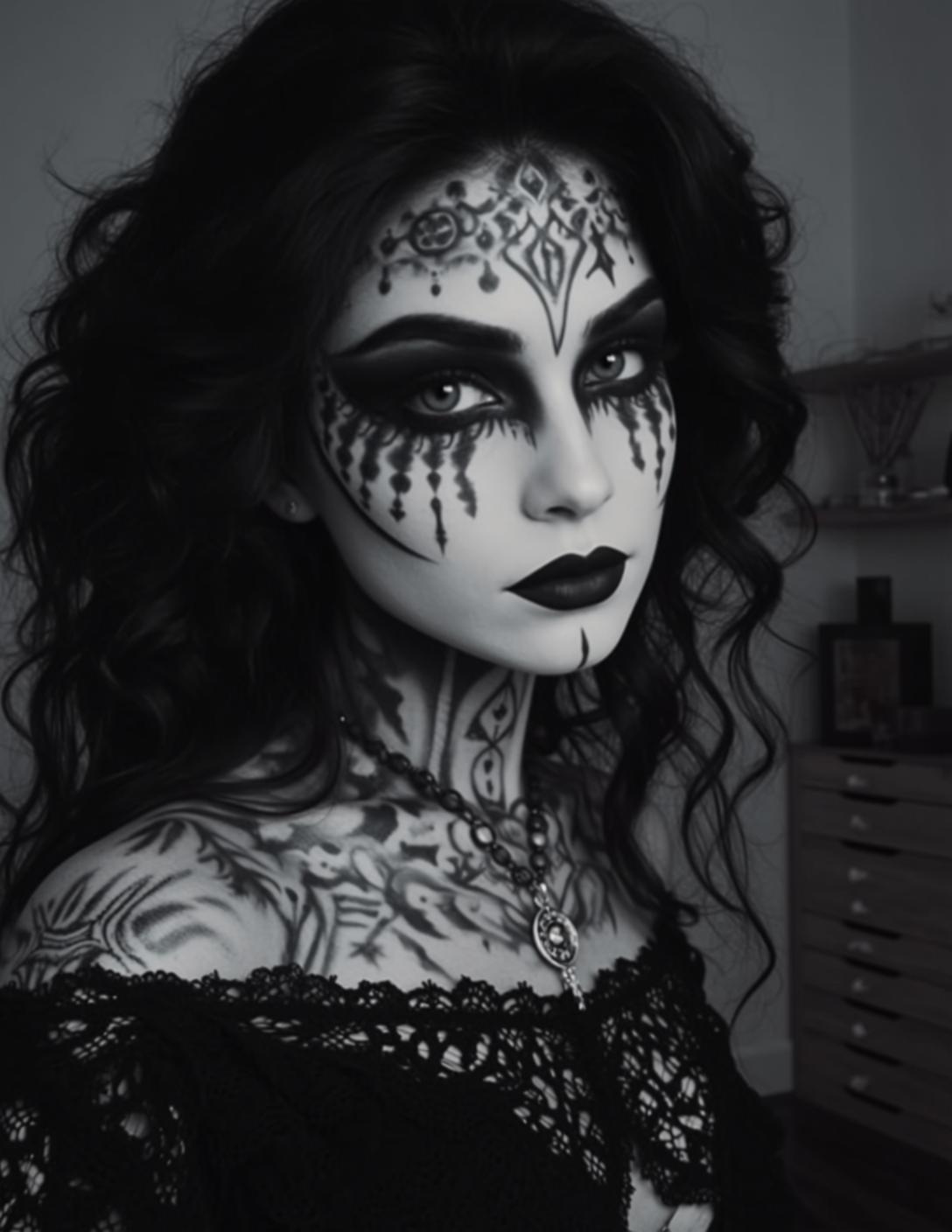 Black Lace Face Paint Portrait