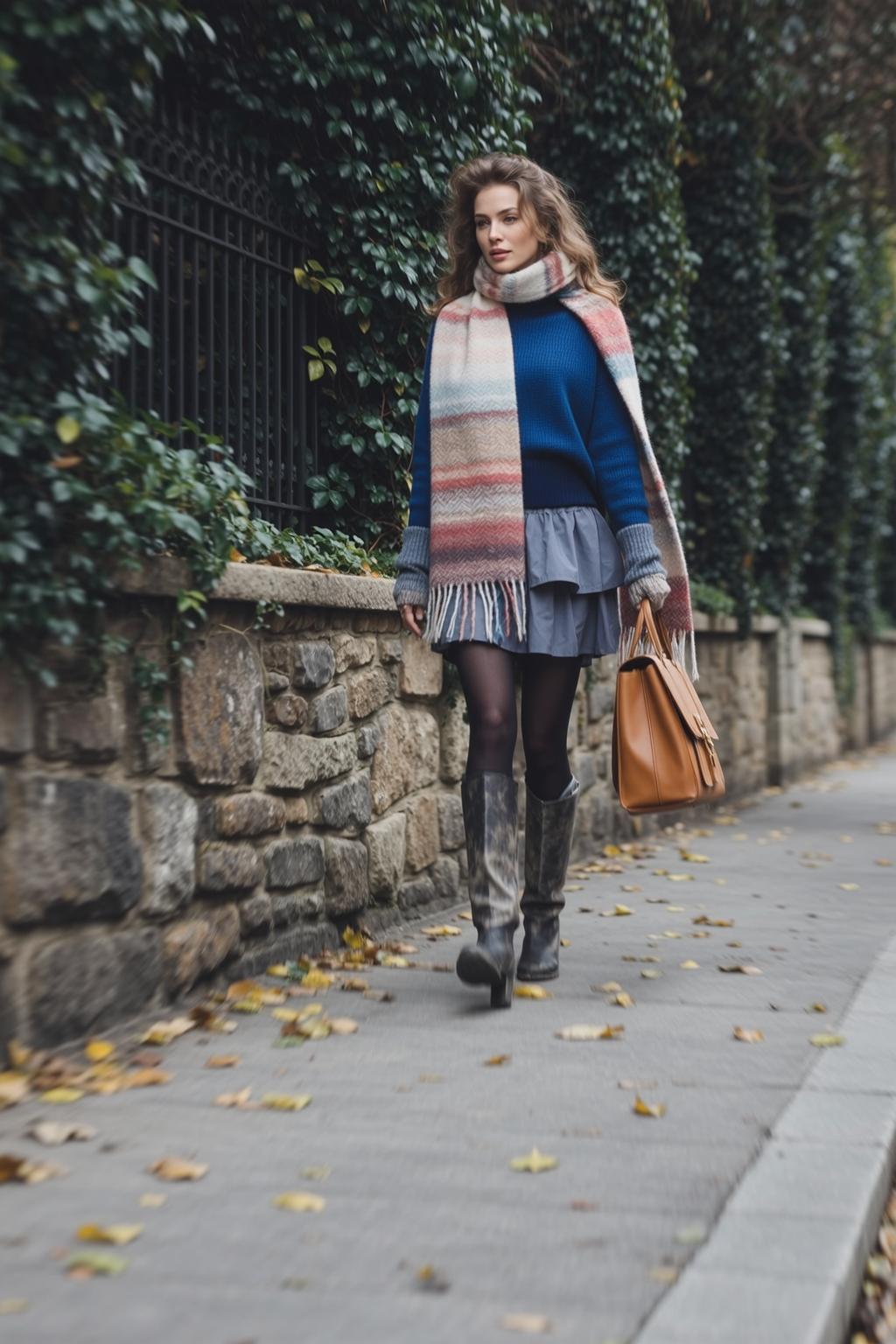 Walking Sidewalk Stone Wall Hedge Fallen Leaves