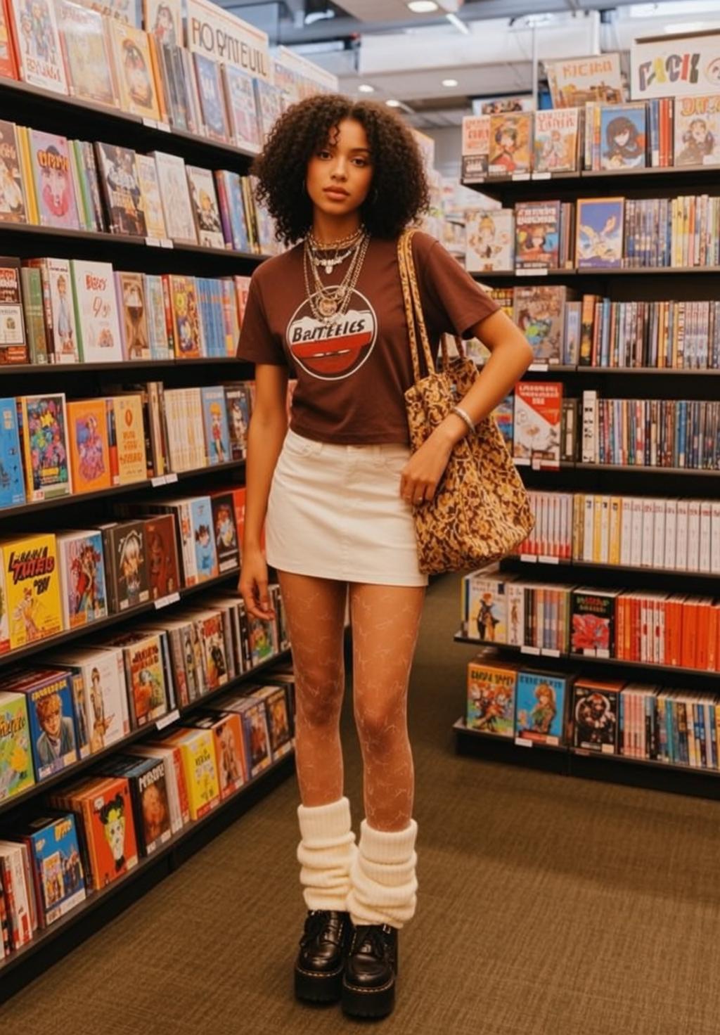 Bookstore Aisle Curly Dark Hair Mini Skirt