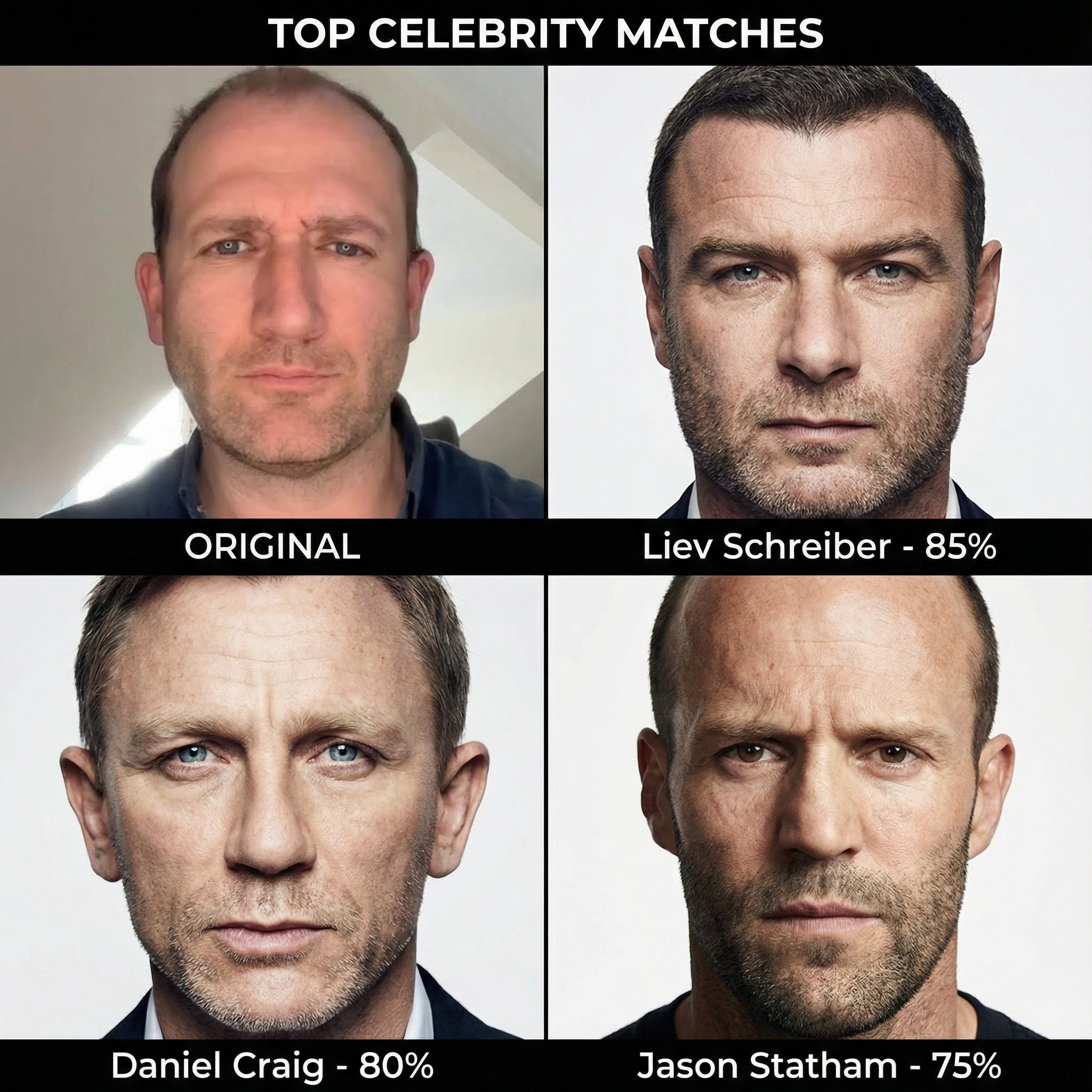 Composite grid image featuring top celebrity matches with user photo.