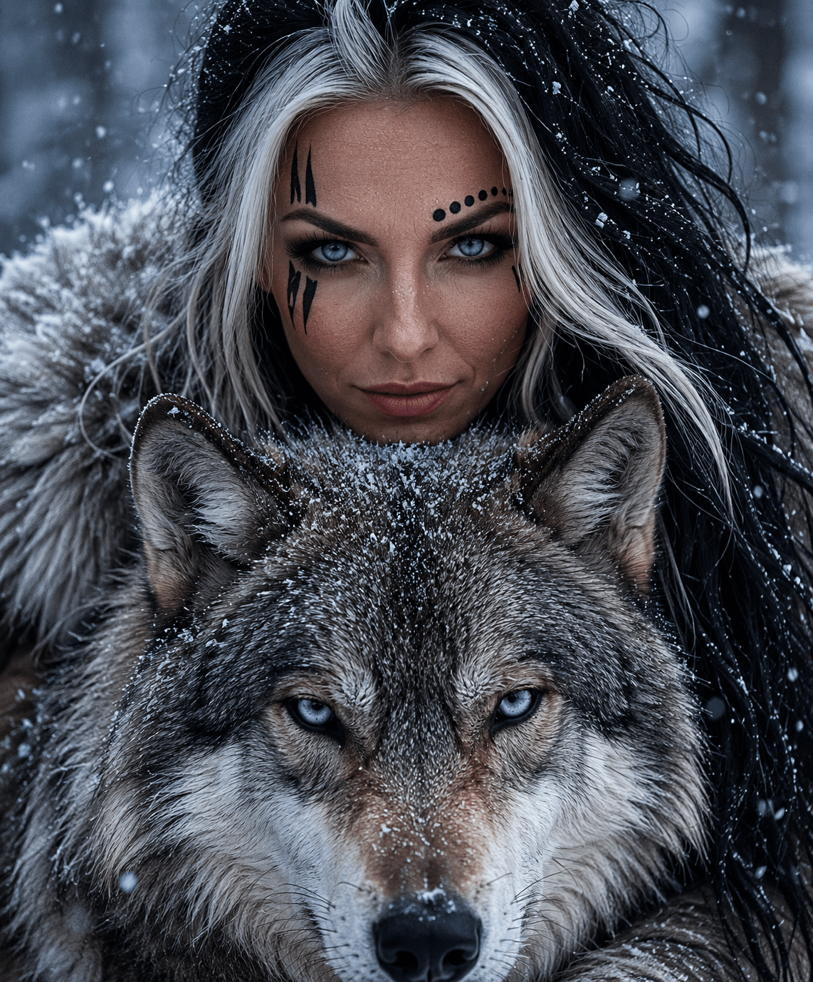 Wolf Tribal Markings Snowy Forest