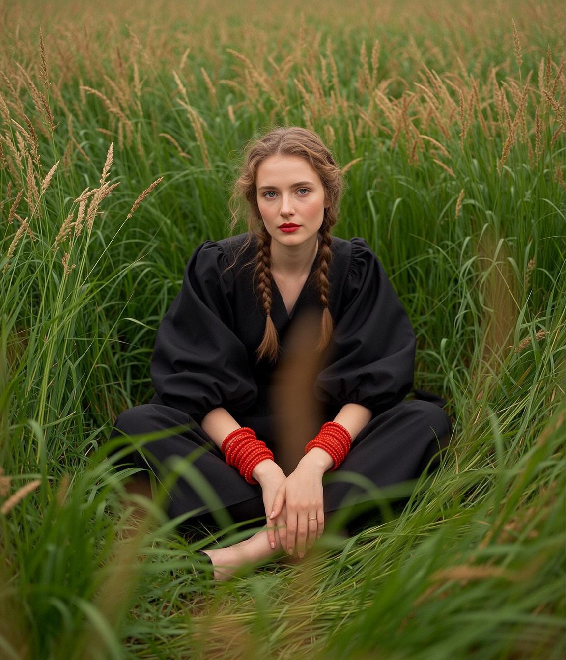 Explore Sitting Cross-legged Field Tall Grass Facing
