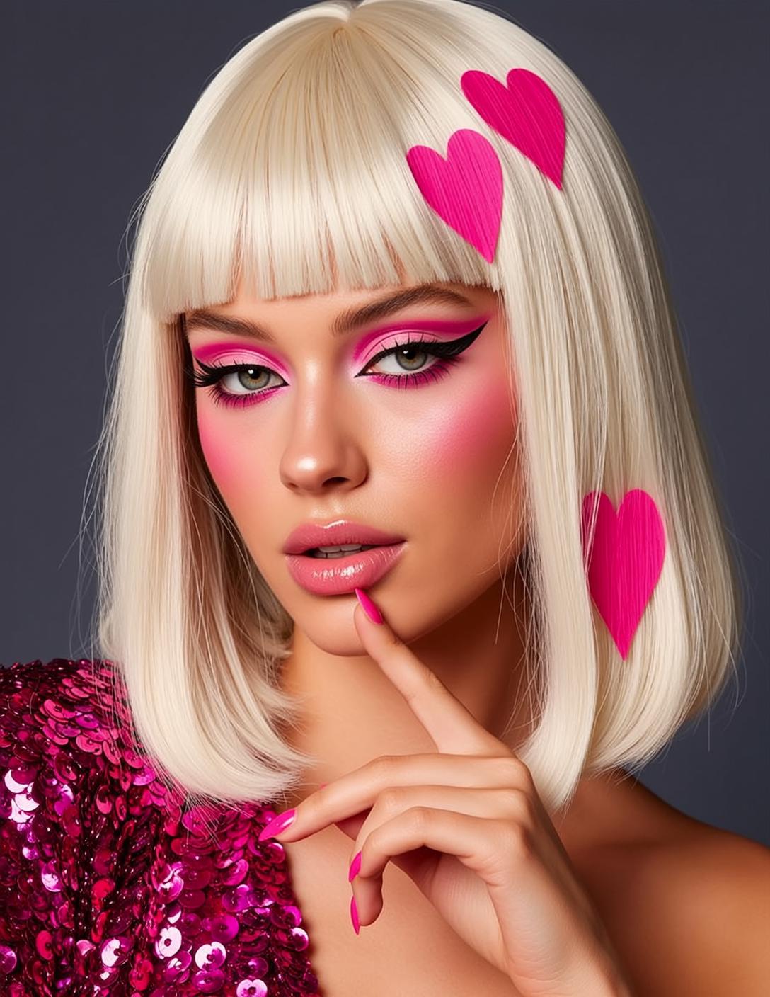 Photorealistic Portrait Young Woman With Blunt Blonde Bob Haircut Featuring