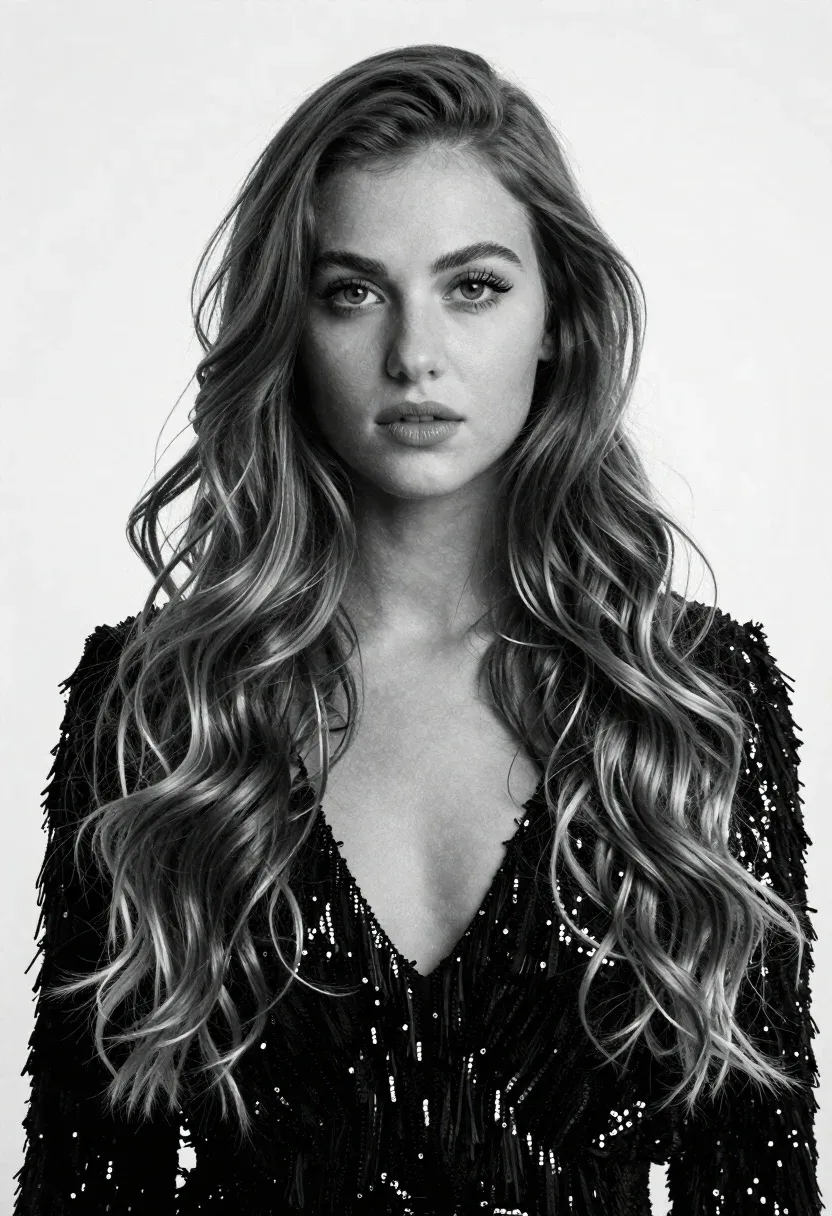 Striking Black And White Studio Portrait Young Woman With Long