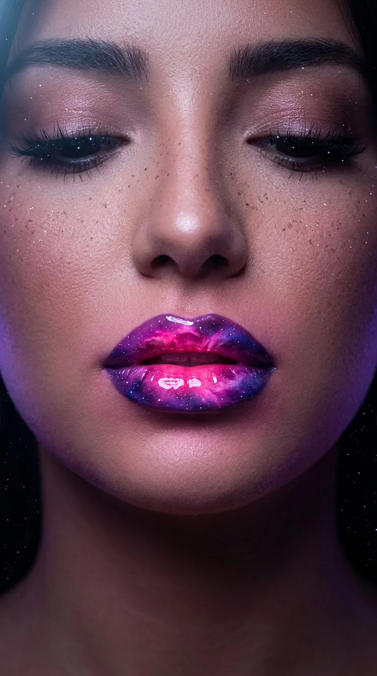 Nebula Lipstick And Stardust Freckles In A Cosmic Portrait