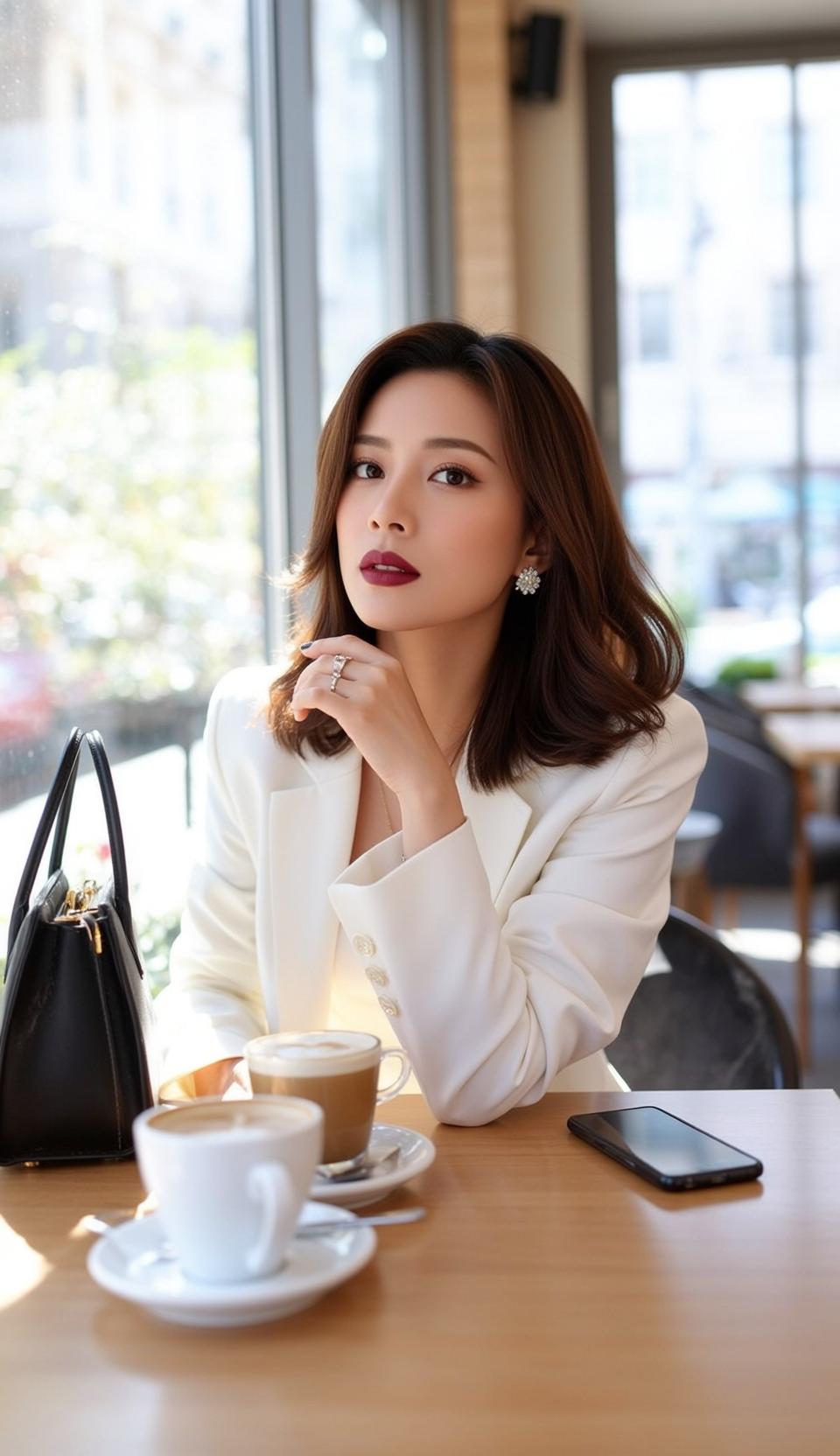 Luxury Young Asian Medium Length Wavy Brown