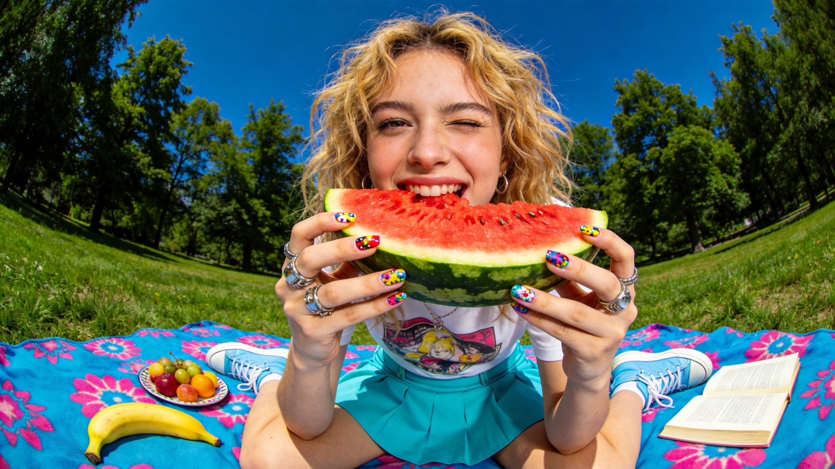 Winking With Watermelon In Sunny Park