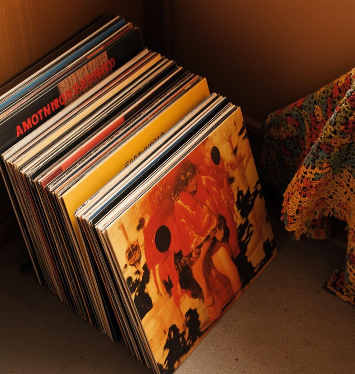 Vinyl Records Crocheted Blanket Shelf