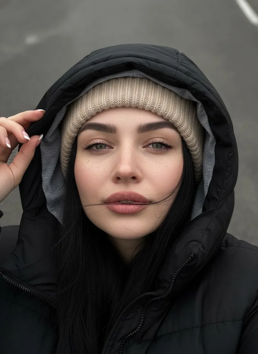 Manicure And Mascara In A Knitted Beanie Macro Selfie