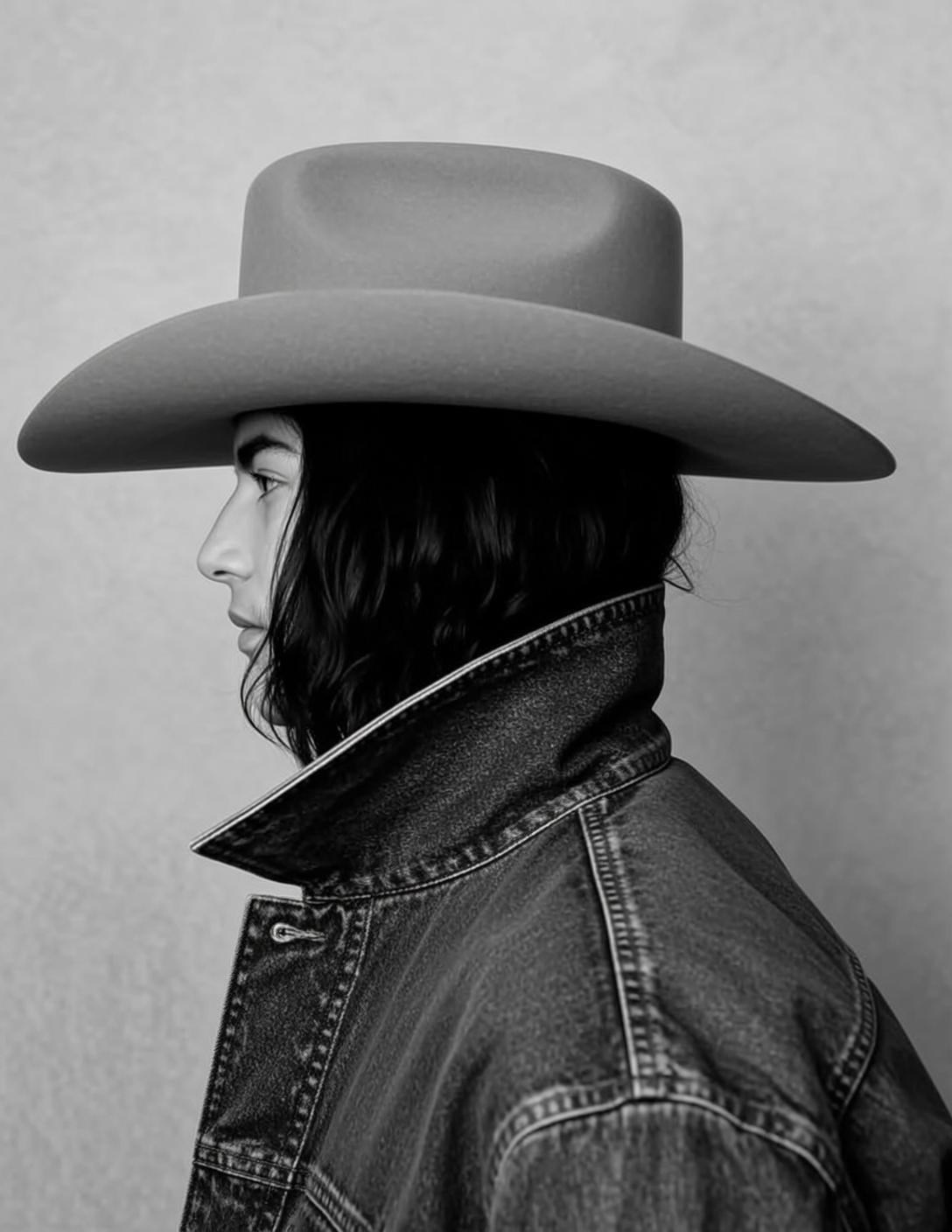 Medium Shot Black And White Photorealistic Portrait Person Profile Facing